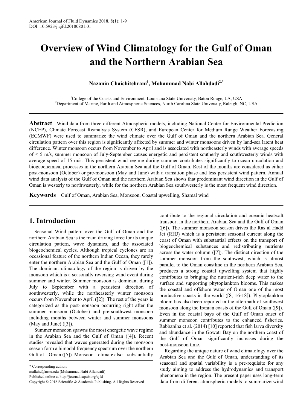 Gulf of Oman, Arabian Sea, Monsoon, Coastal Upwelling, Shamal Wind