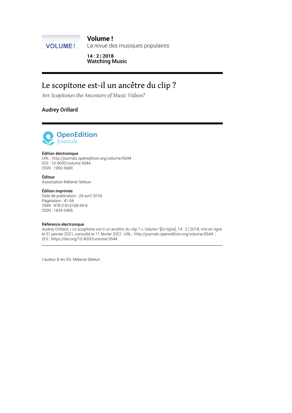 Le Scopitone Est-Il Un Ancêtre Du Clip ? Are Scopitones the Ancestors of Music Videos?