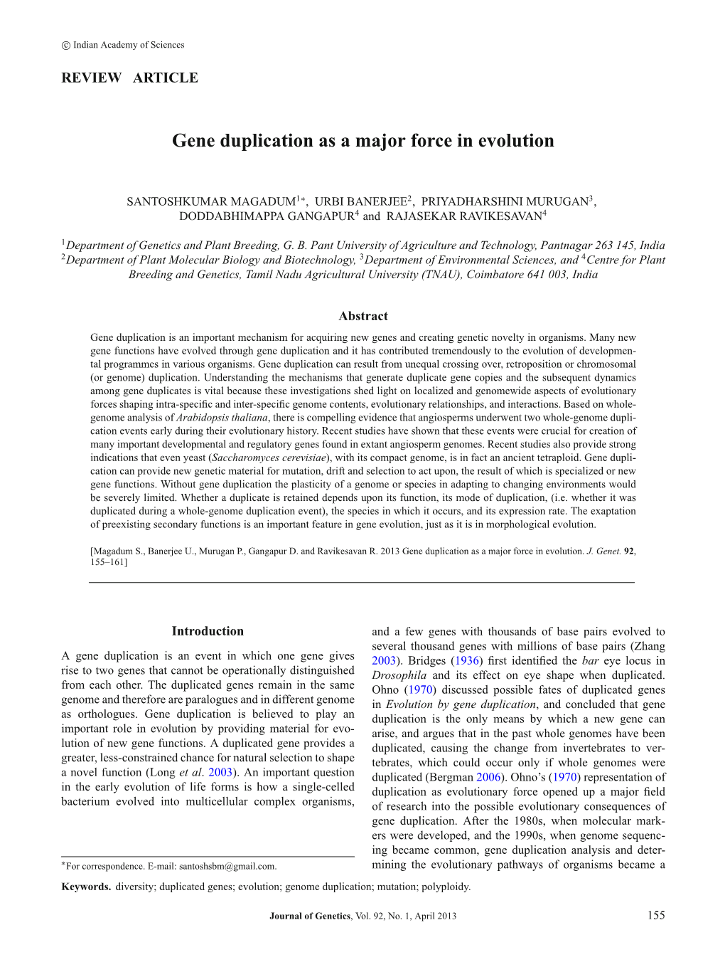 Gene Duplication As a Major Force in Evolution