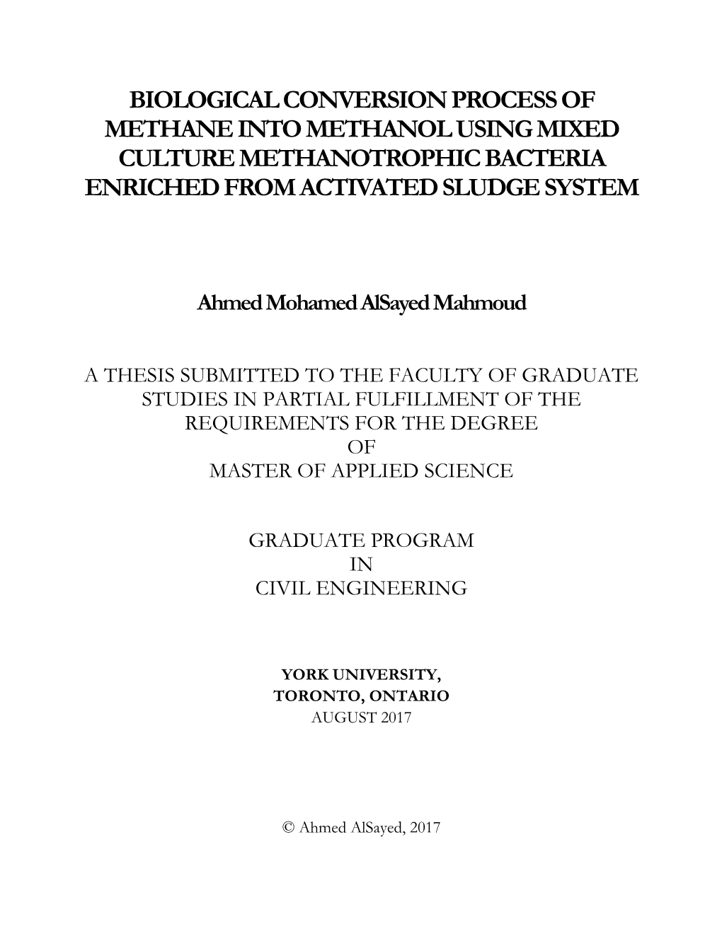 Biological Conversion Process of Methane Into Methanol Using Mixed Culture Methanotrophic Bacteria Enriched from Activated Sludge System