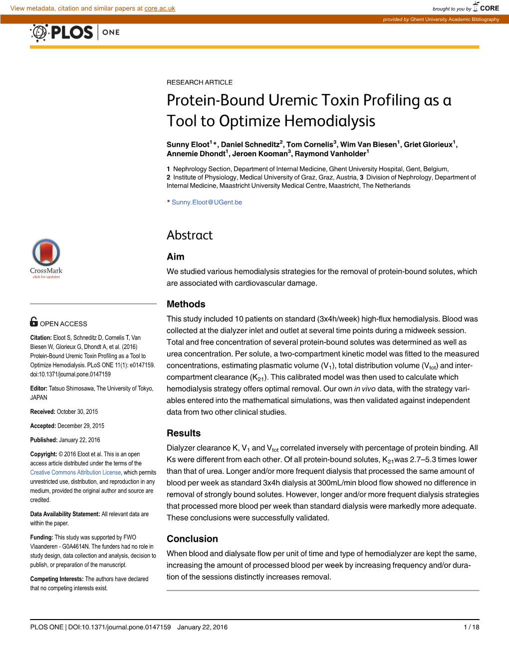 Protein-Bound Uremic Toxin Profiling As a Tool to Optimize Hemodialysis