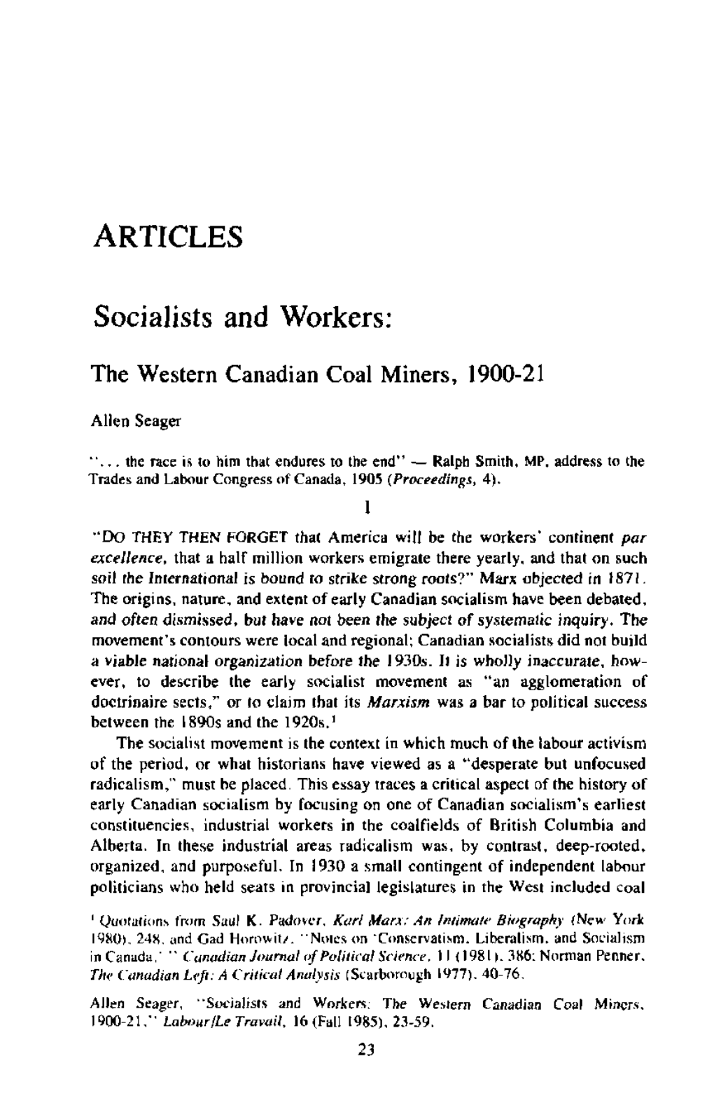 ARTICLES Socialists and Workers