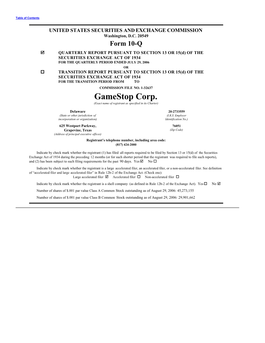 Gamestop Corp. (Exact Name of Registrant As Specified in Its Charter)
