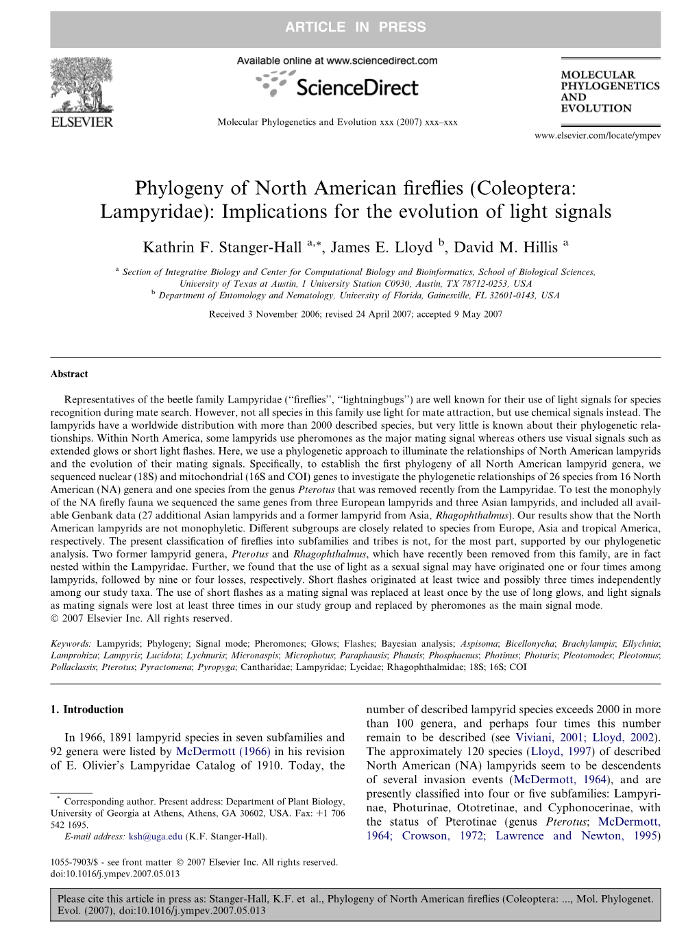 Phylogeny of North American Fireflies (Coleoptera