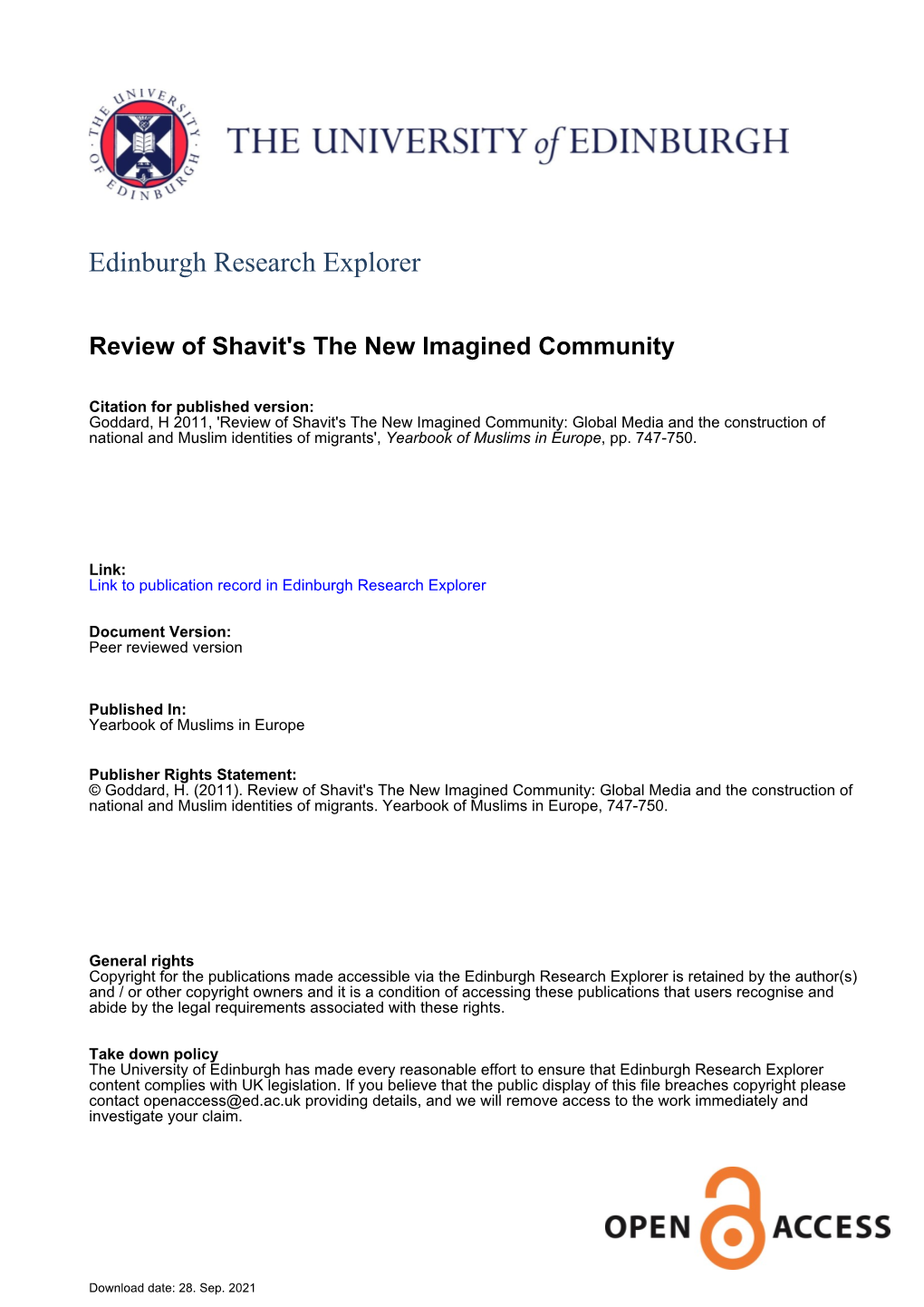 Uriya Shavit, the New Imagined Community: Global Media and The