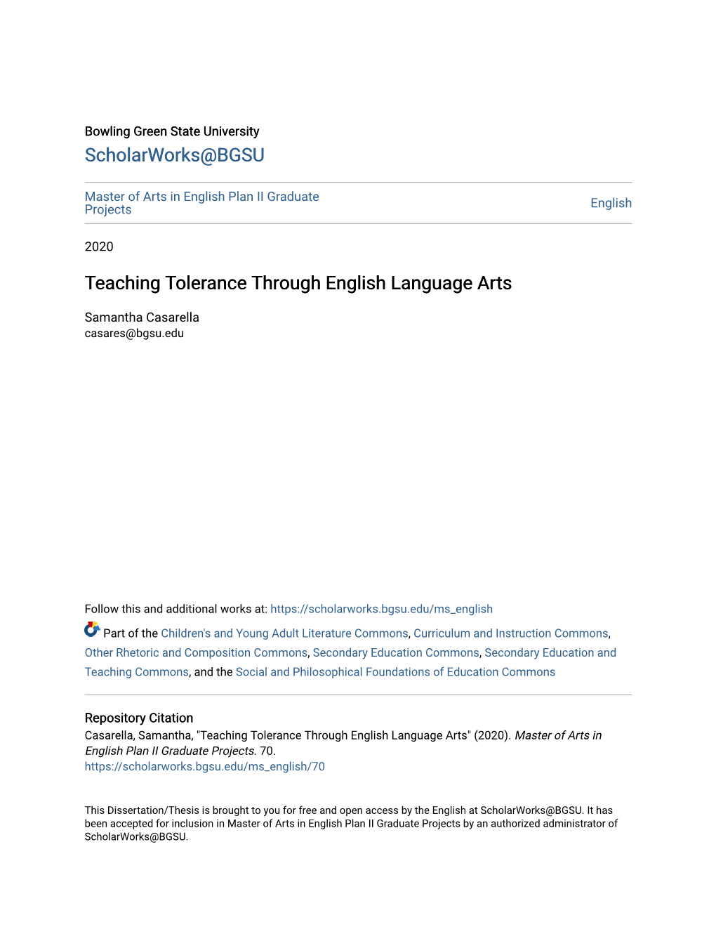 Teaching Tolerance Through English Language Arts