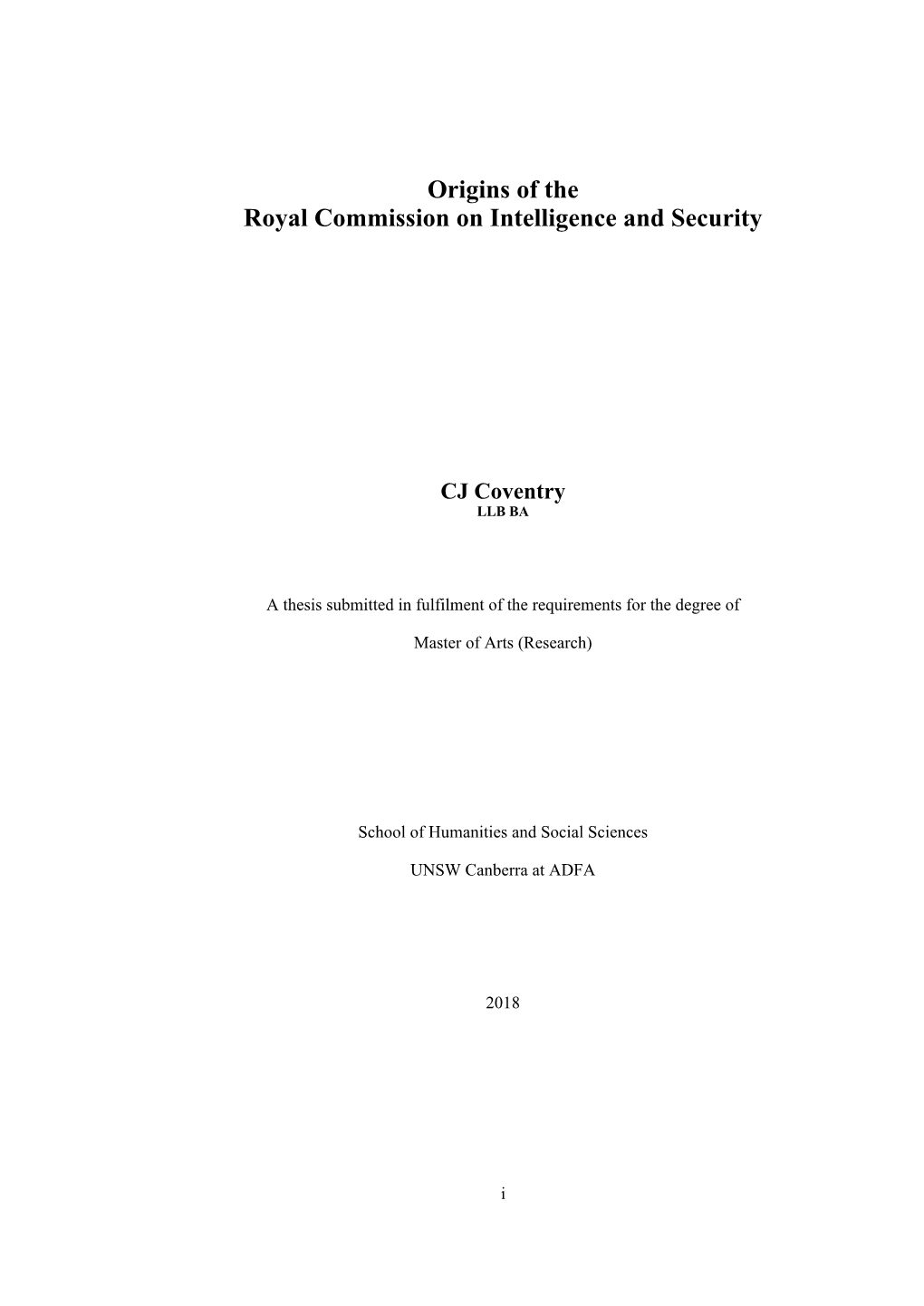 Origins of the Royal Commission on Intelligence and Security