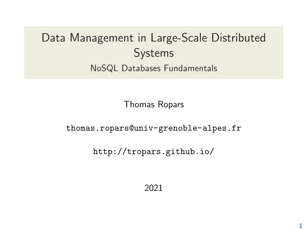 Data Management in Large-Scale Distributed Systems Nosql Databases Fundamentals