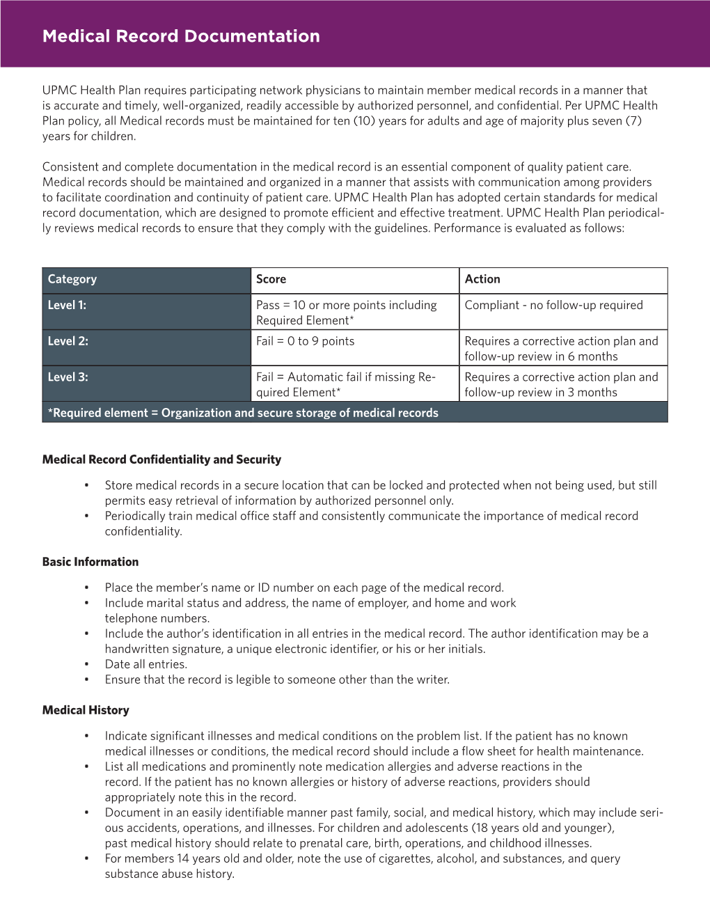 Medical Record Documentation Guidelines