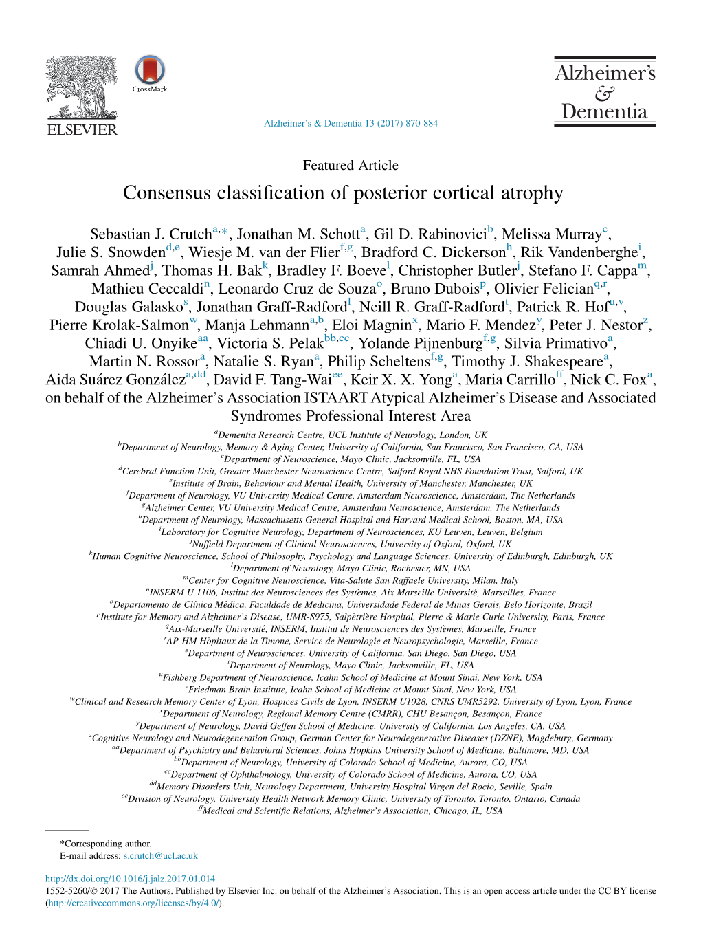 Consensus Classification of Posterior Cortical Atrophy