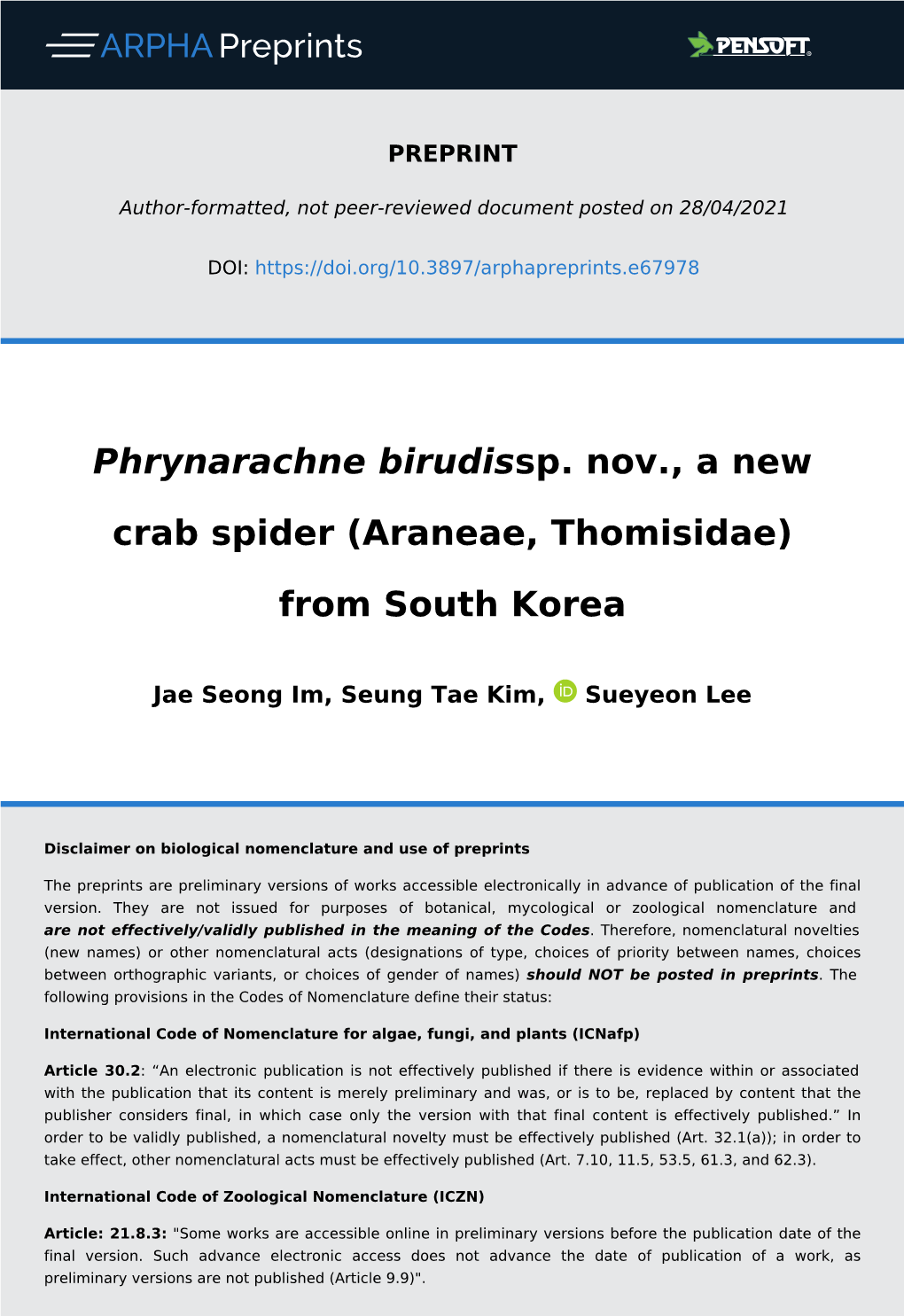 Phrynarachne Birudissp. Nov., a New Crab Spider (Araneae, Thomisidae