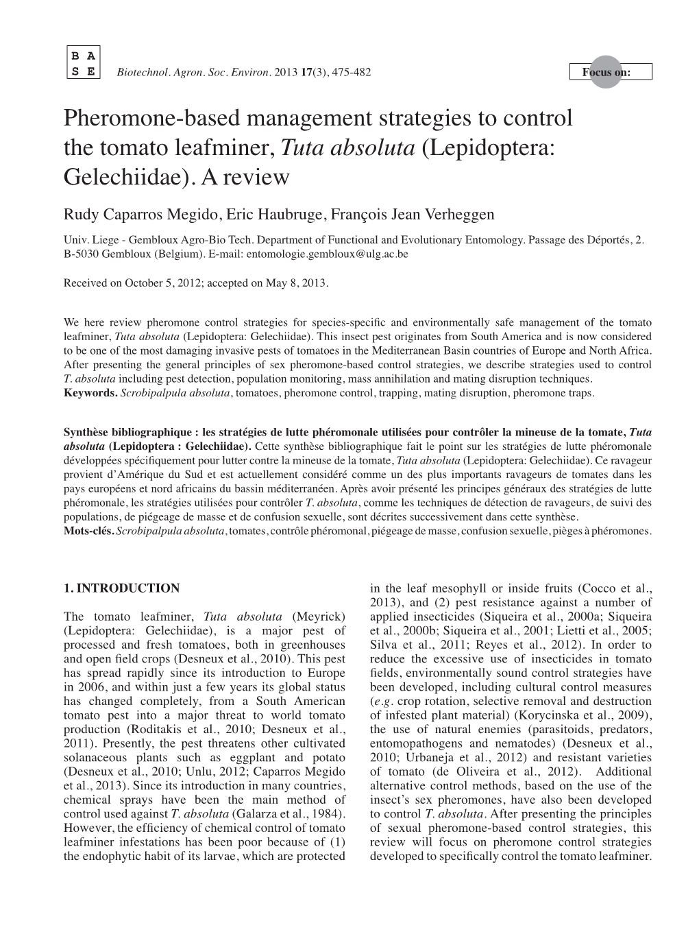 Pheromone-Based Management Strategies to Control the Tomato Leafminer, Tuta Absoluta (Lepidoptera: Gelechiidae)