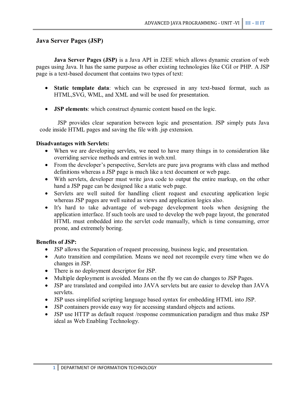 Advanced Java Programming - Unit -Vi Iii – Ii It