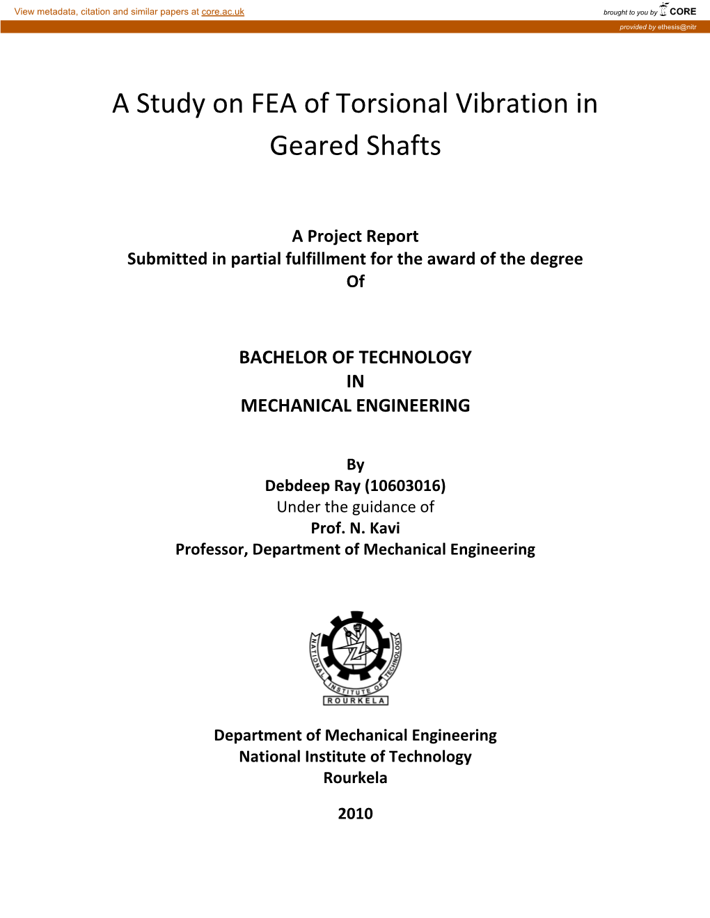 A Study on FEA of Torsion Study on FEA of Torsional Vibration