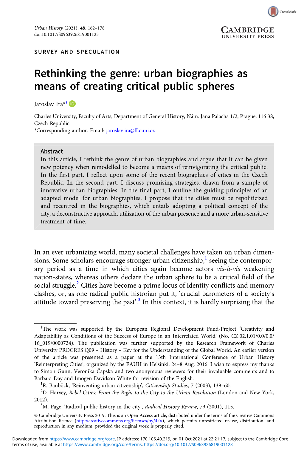 Rethinking the Genre: Urban Biographies As Means of Creating Critical Public Spheres
