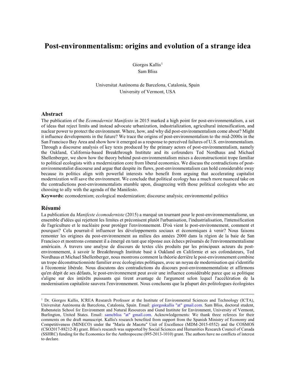 Post-Environmentalism: Origins and Evolution of a Strange Idea