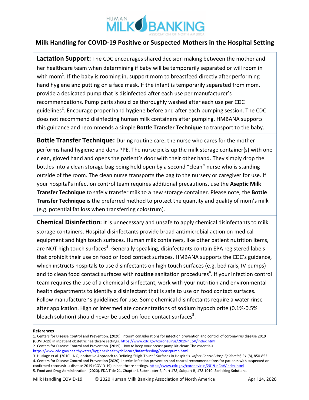 Milk Handling for COVID-19 Positive Or Suspected Mothers in the Hospital Setting