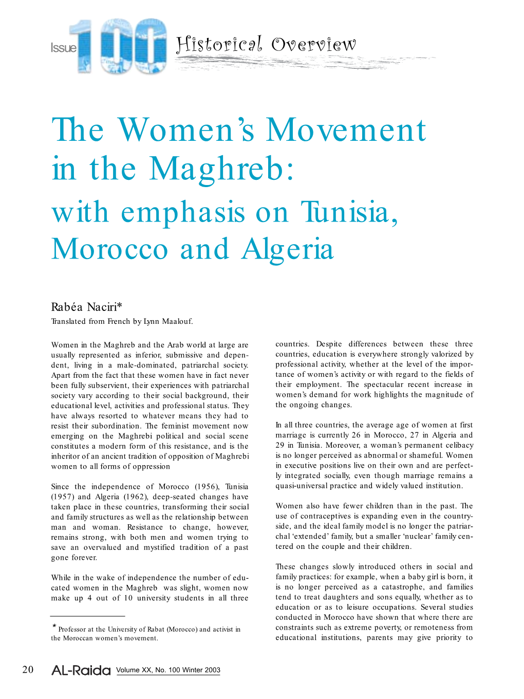 The Women's Movement in the Maghreb