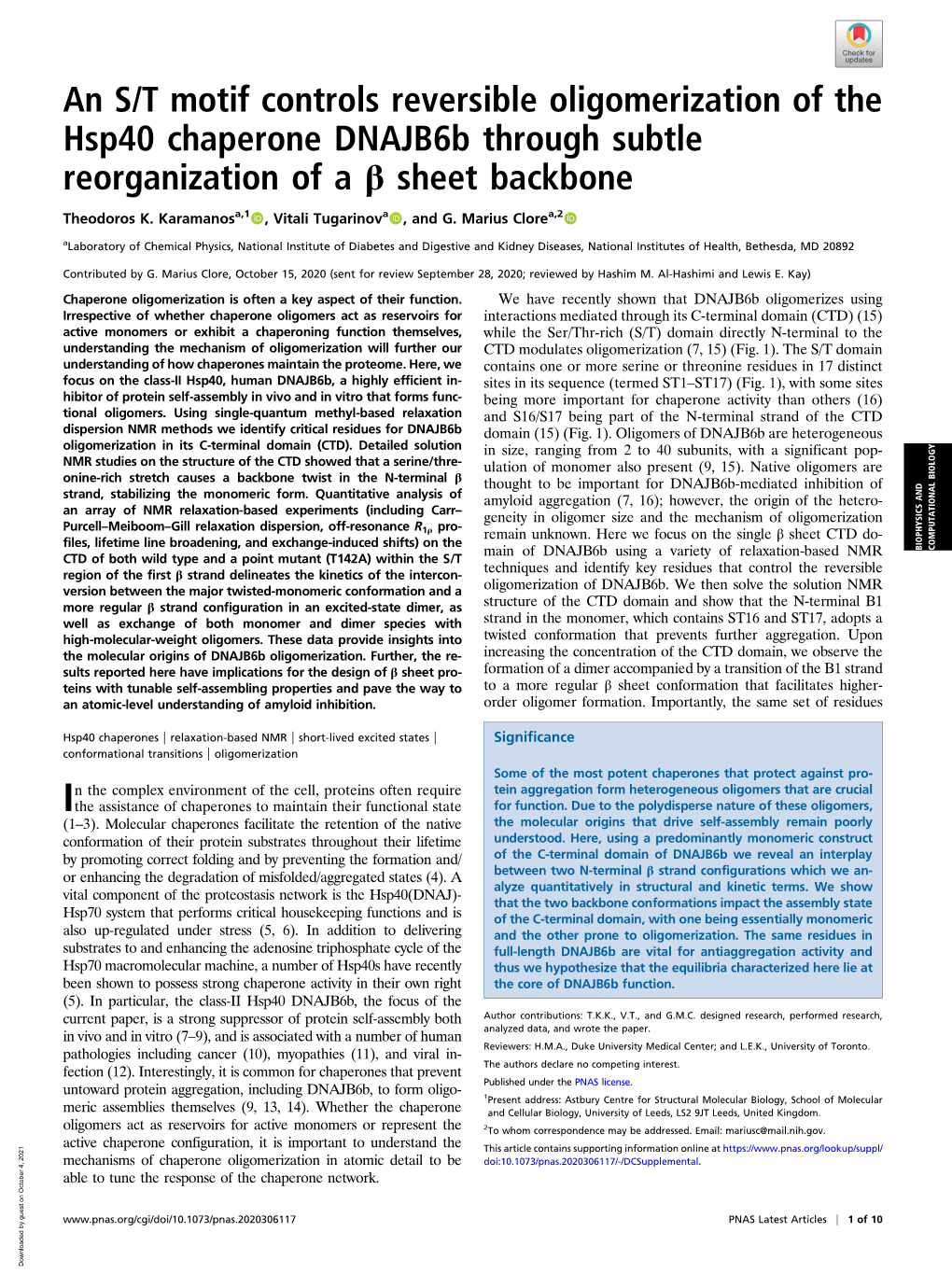 An S/T Motif Controls Reversible Oligomerization of the Hsp40 Chaperone Dnajb6b Through Subtle Reorganization of a Β Sheet Backbone
