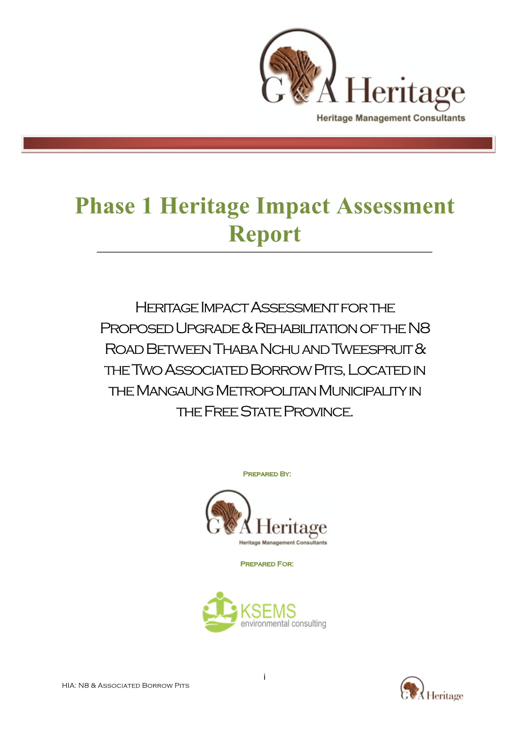 Phase 1 Heritage Impact Assessment Report