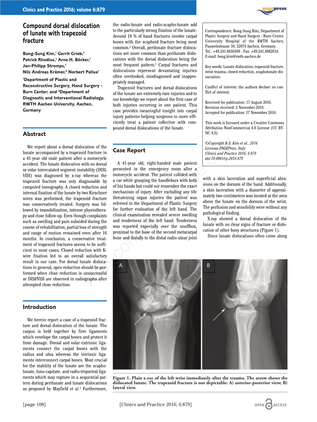 Compound Dorsal Dislocation of Lunate with Trapezoid Fracture