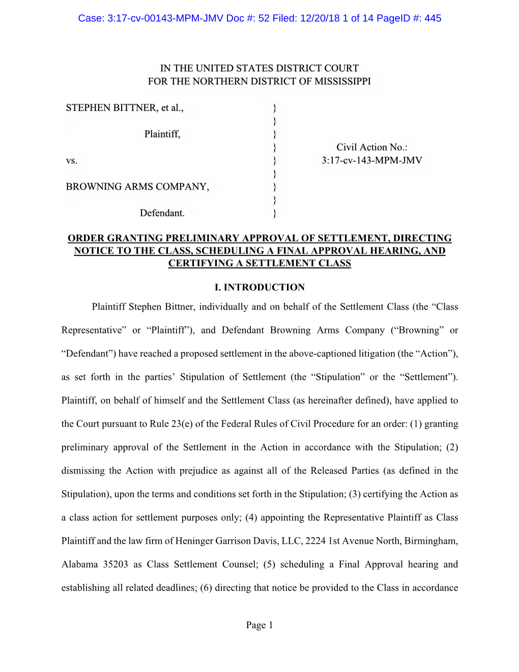 Page 1 in the UNITED STATES DISTRICT COURT for THE