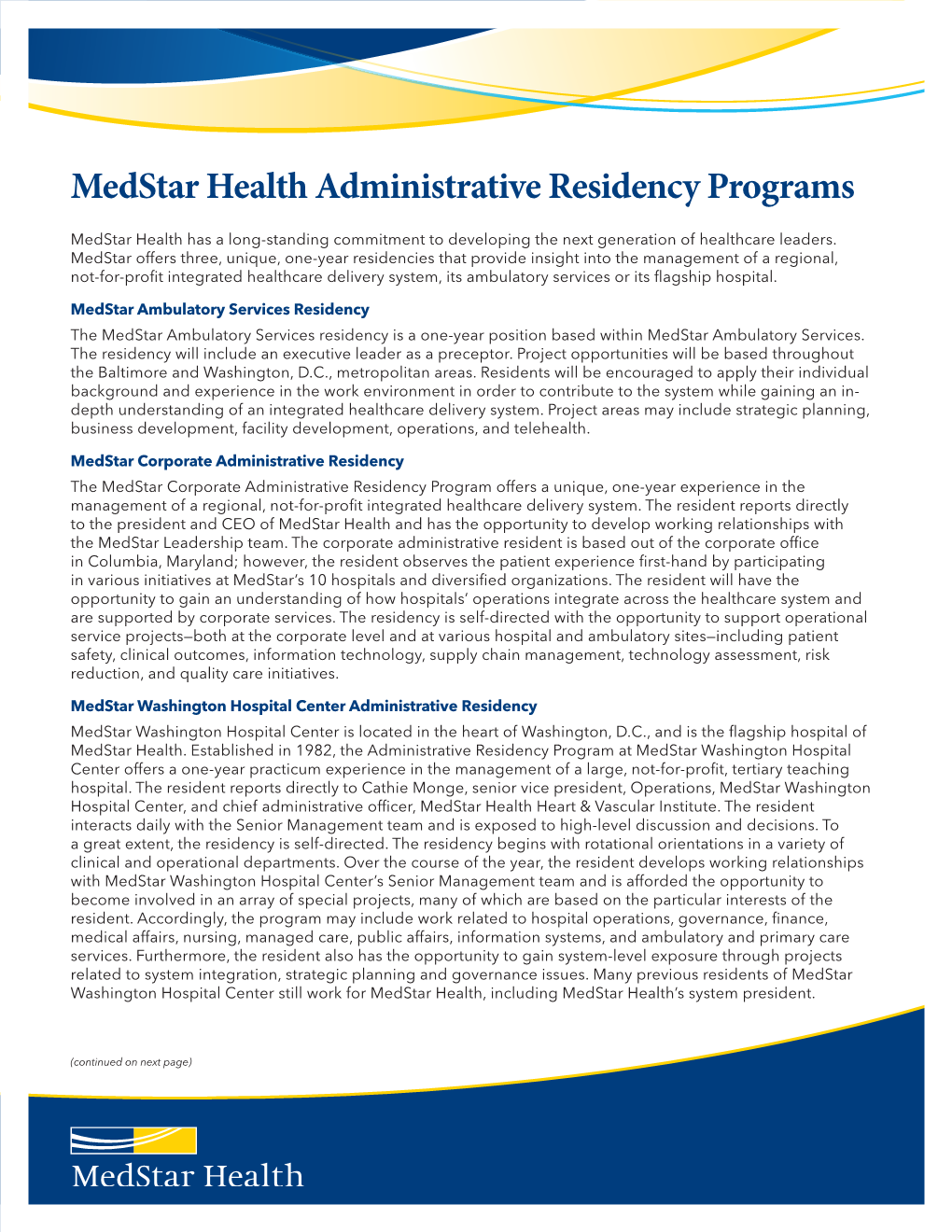 Medstar Health Administrative Residency Programs