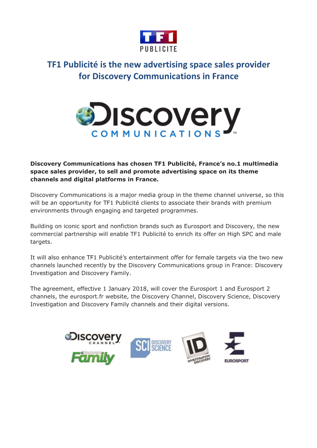 TF1 Publicité Is the New Advertising Space Sales Provider for Discovery Communications in France