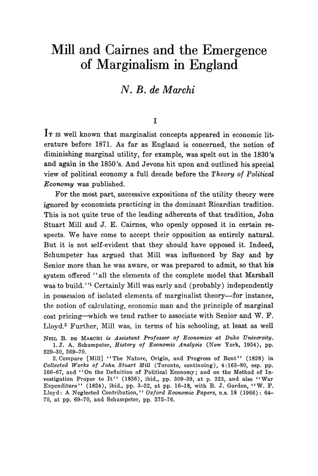 Mill and Cairnes and the Emergence of Marginalism in England