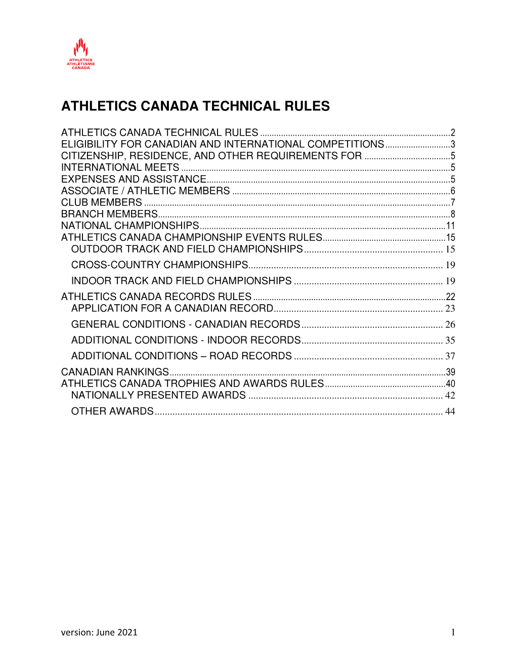 Athletics Canada Technical Rules June 2021