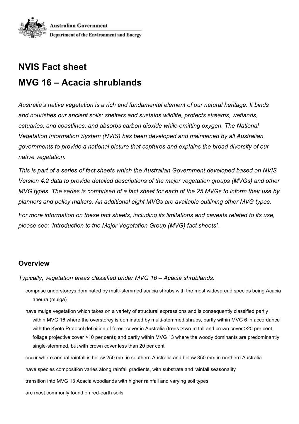 NVIS Fact Sheet MVG 16 Acacia Shrublands