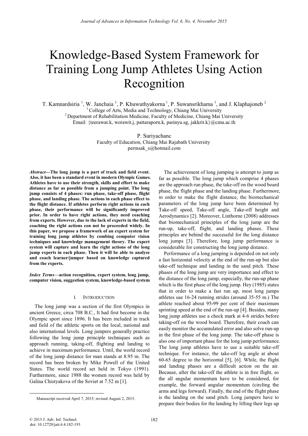 Knowledge-Based System Framework for Training Long Jump Athletes Using Action Recognition