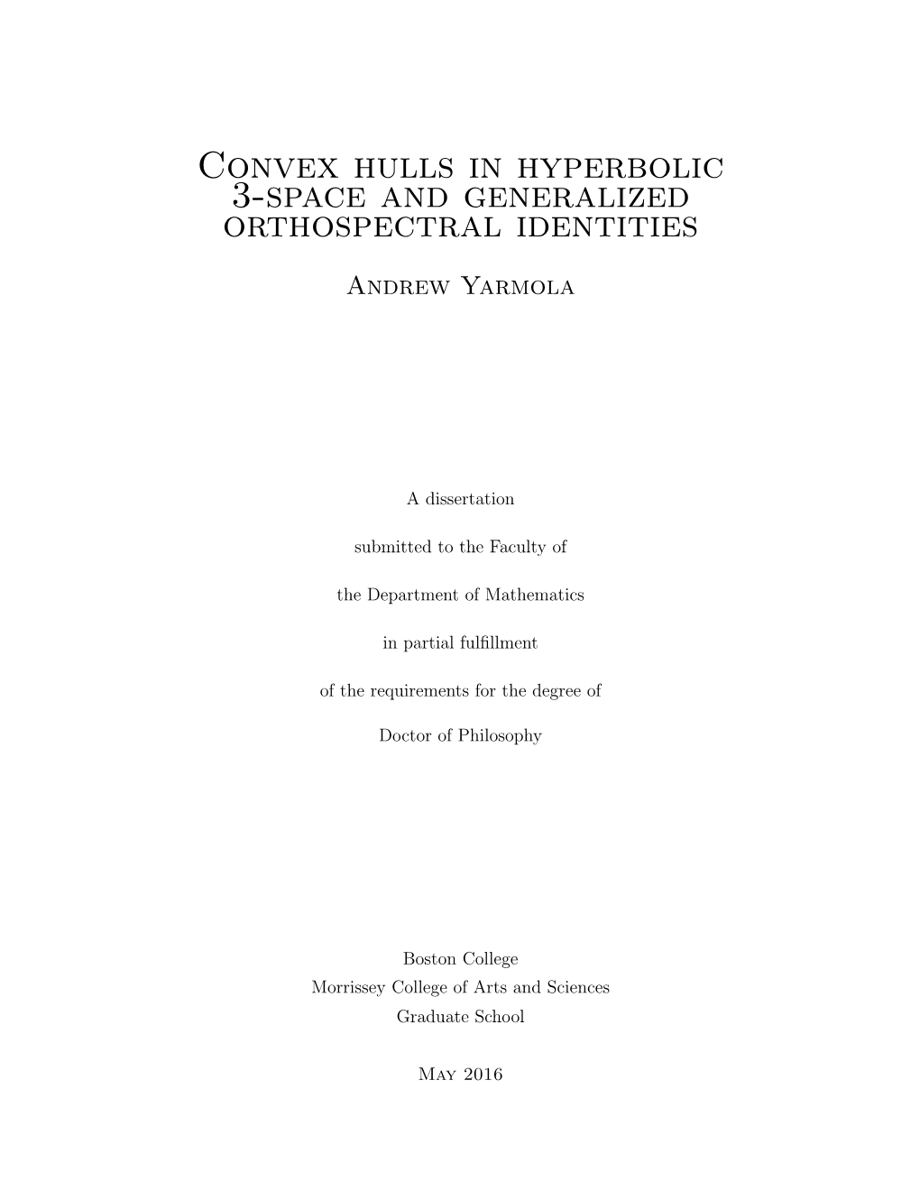 Convex Hulls in Hyperbolic 3-Space and Generalized Orthospectral Identities