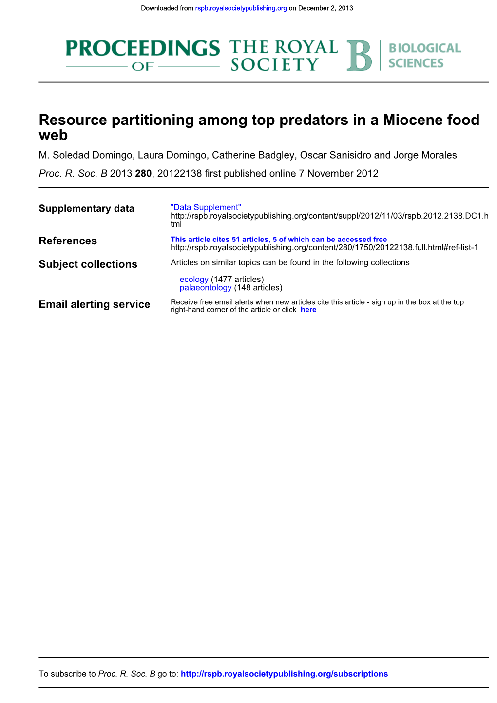 Web Resource Partitioning Among Top Predators in a Miocene Food