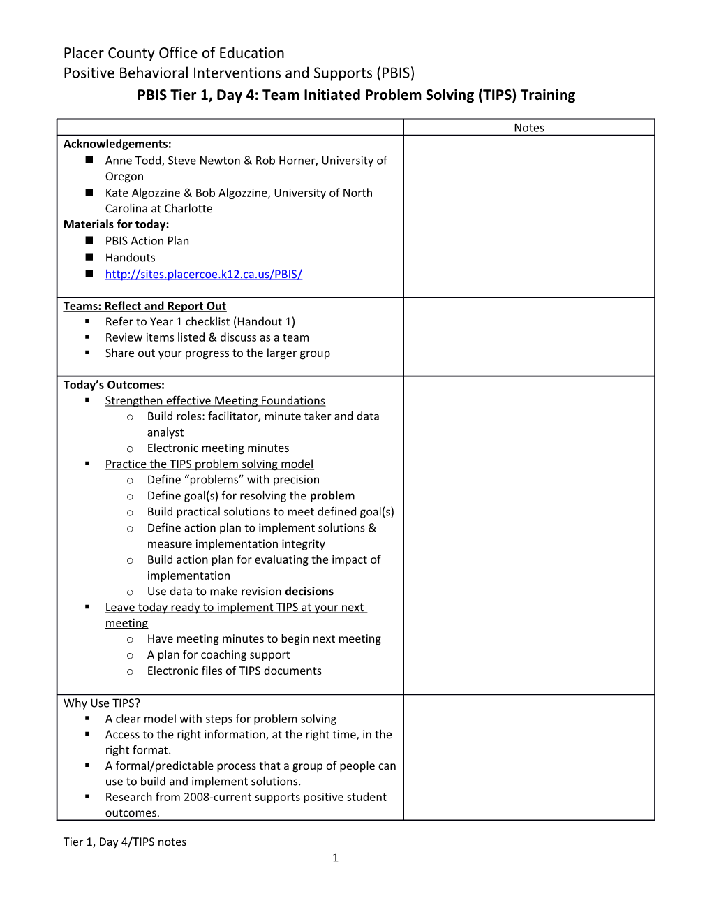 PBIS Tier 1, Day 4: Team Initiated Problem Solving (TIPS) Training