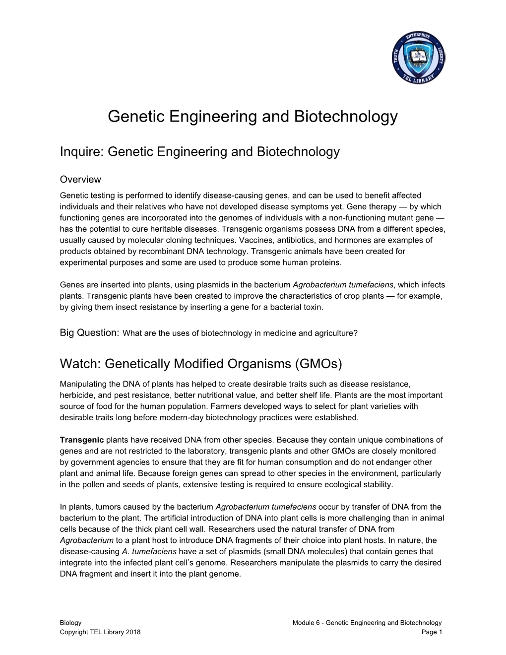 Genetic Engineering and Biotechnology