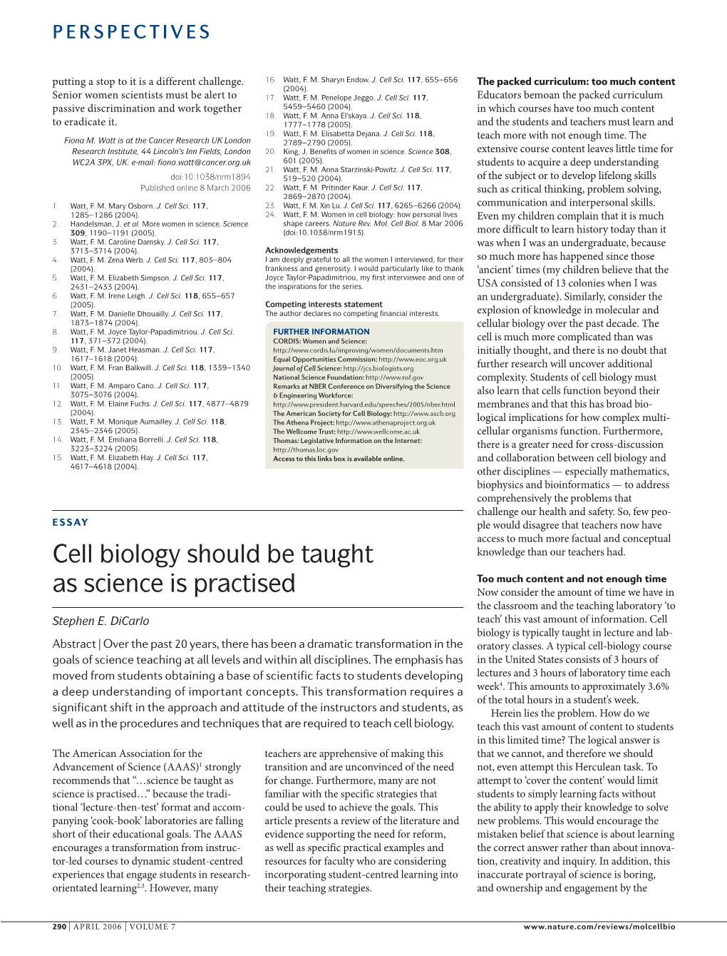 Cell Biology Should Be Taught As Science Is Practised