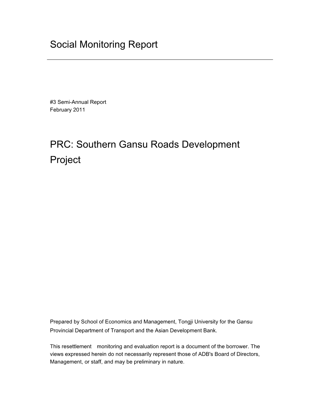 SMR: PRC: Southern Gansu Roads Development Project