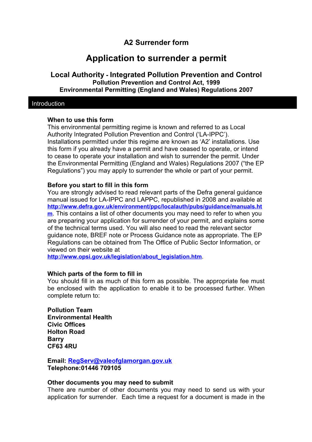 Local Authority - Integrated Pollution Prevention and Control