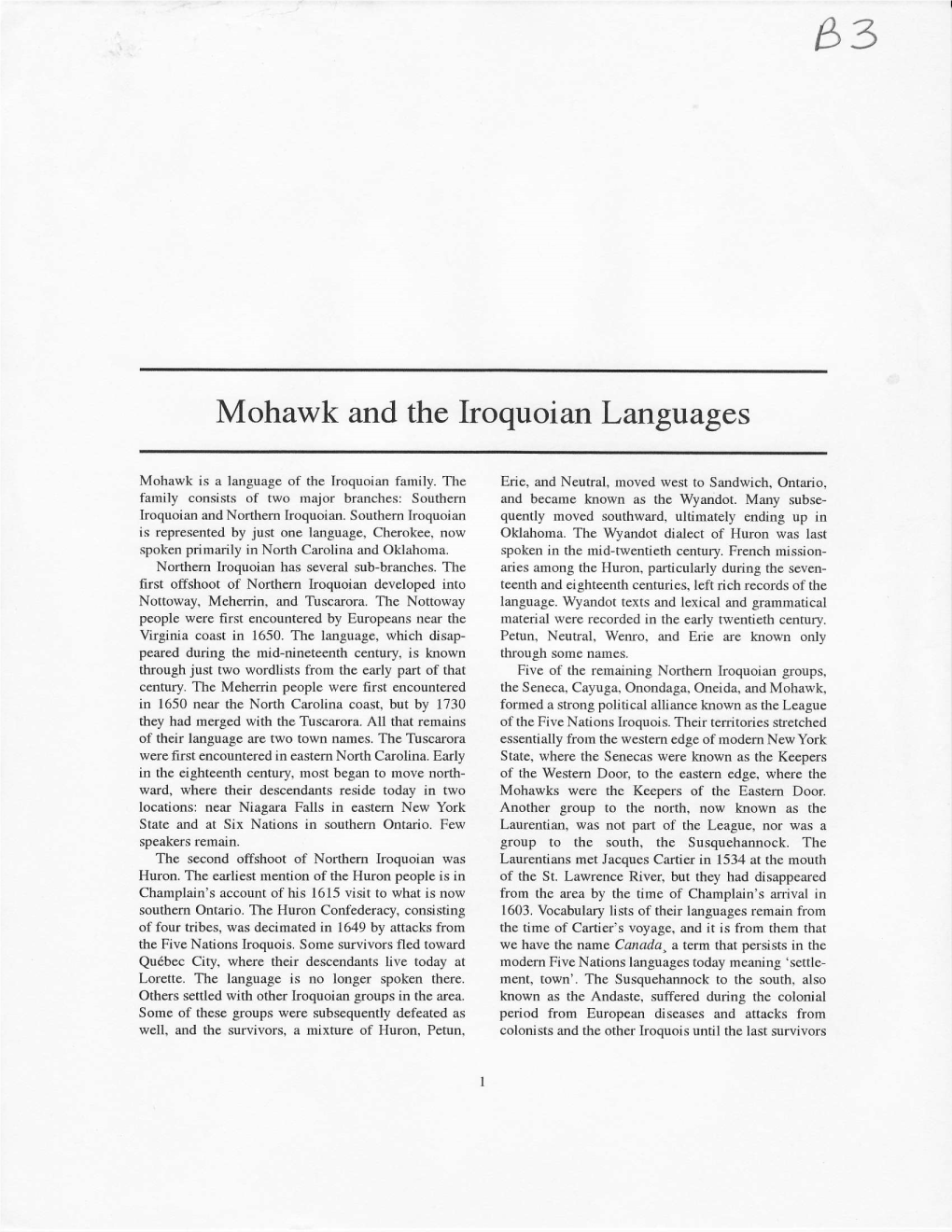 Mohawk and the Iroquoian Languages