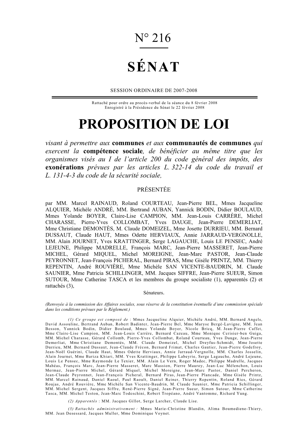 Sénat Proposition De