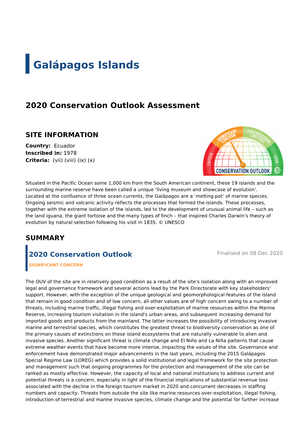 2020 Conservation Outlook Assessment