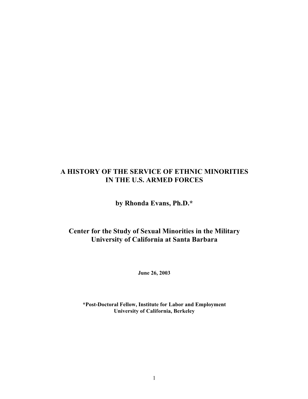 A History of the Service of Ethnic Minorities in the U.S. Armed Forces