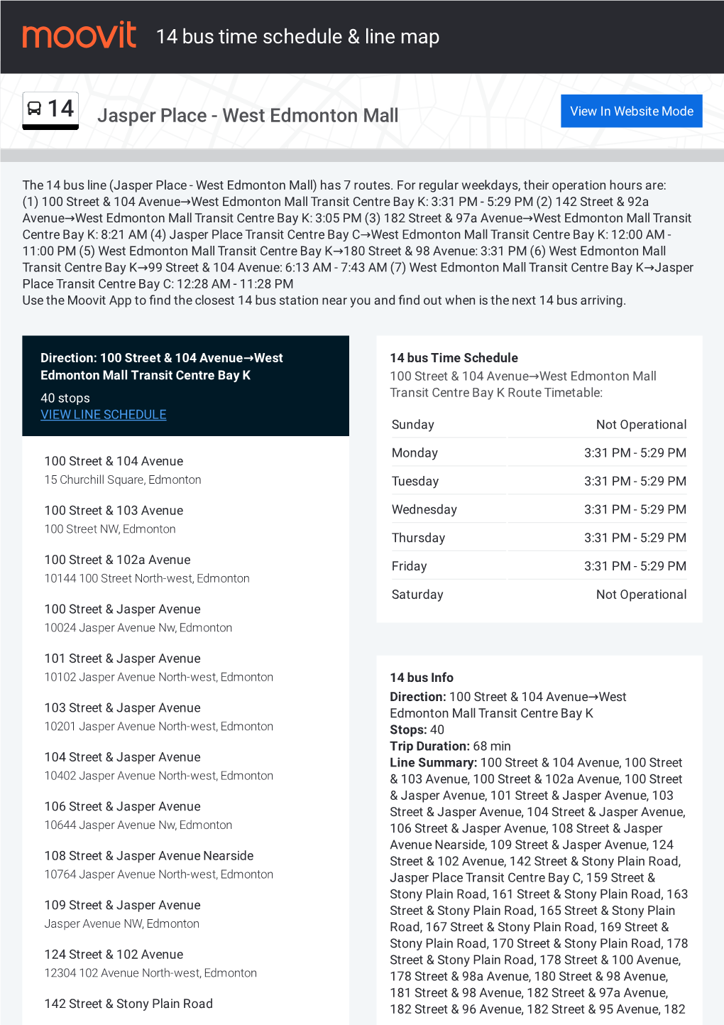 14 Bus Time Schedule & Line Route