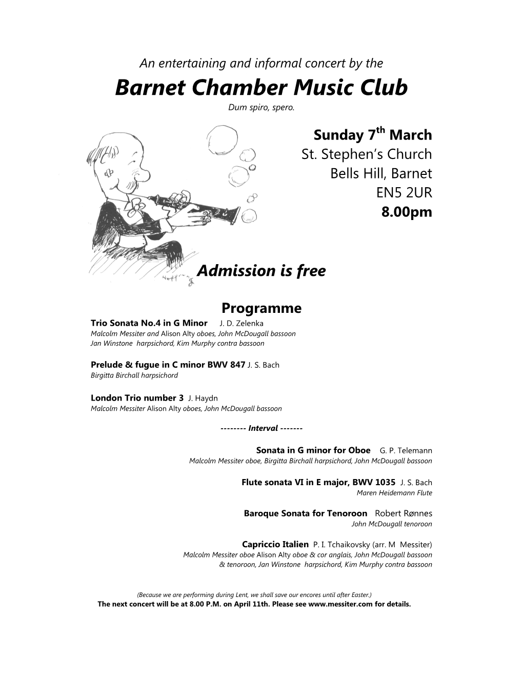 Barnet Chamber Music Club Dum Spiro, Spero