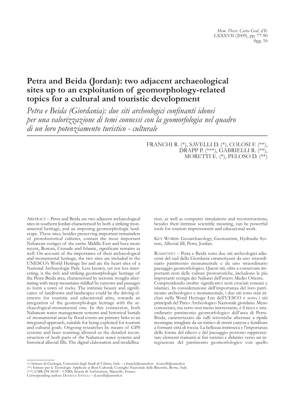 Petra and Beida (Jordan): Two Adjacent Archaeological