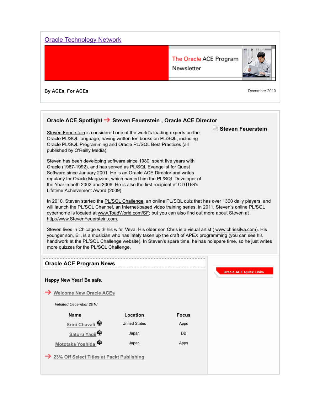 Oracle ACE Program Newsletter