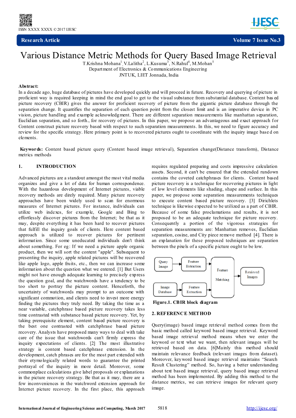 Various Distance Metric Methods for Query Based Image Retrieval