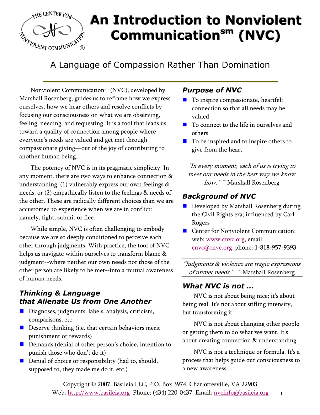 An Introduction to Nonviolent Communication (NVC)