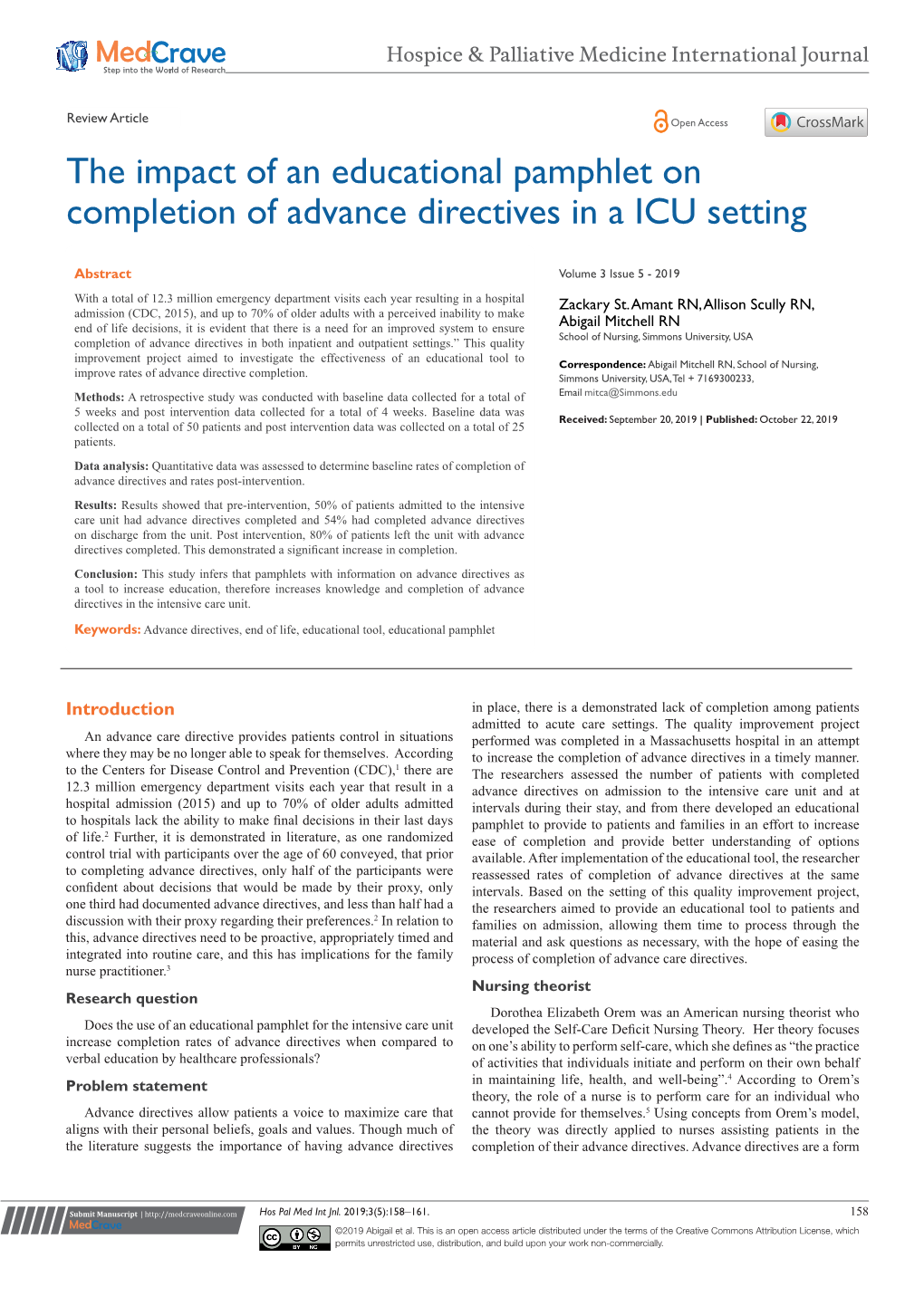 The Impact of an Educational Pamphlet on Completion of Advance Directives in a ICU Setting